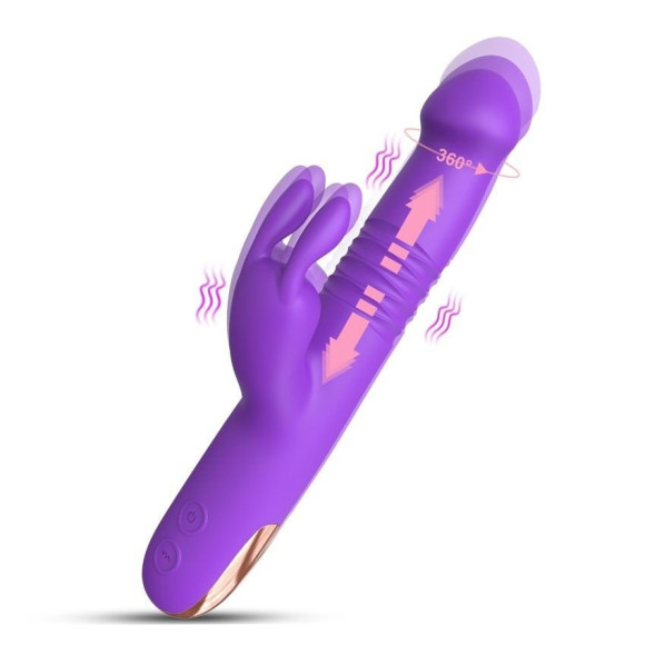 Фиолетовый вибратор-ротатор со стимулятором клитора и возвратно-поступательными движениями - 22,4 см. Фиолетовый вибратор-ротатор со стимулятором клитора и возвратно-поступательными движениями - 22,4 см.