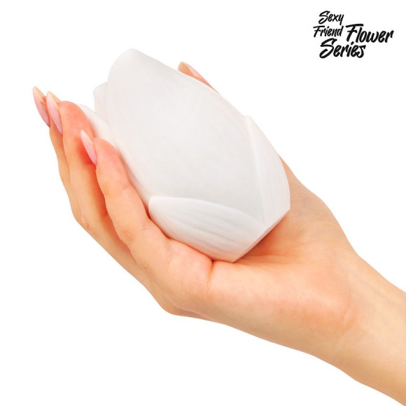 Белый нереалистичный мастурбатор в форме бутона цветка Lotus Белый нереалистичный мастурбатор в форме бутона цветка Lotus