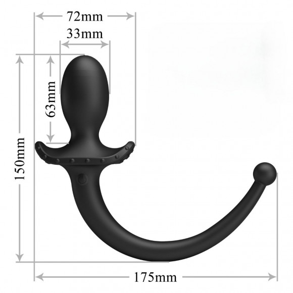 Черная анальная вибропробка с хвостом Anthony