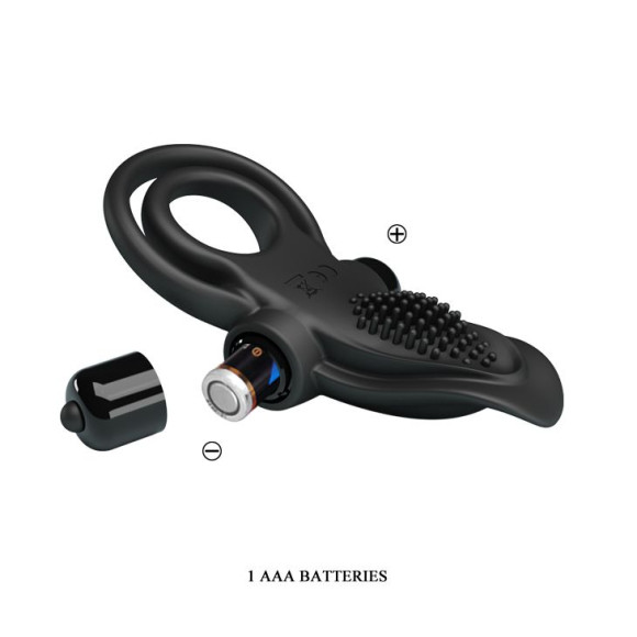 Черное силиконовое эрекционное кольцо с вибрацией и подхватом мошонки Черное силиконовое эрекционное кольцо с вибрацией и подхватом мошонки