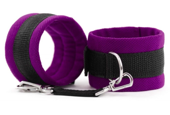 Фиолетово-черные наручники My rules на сцепке