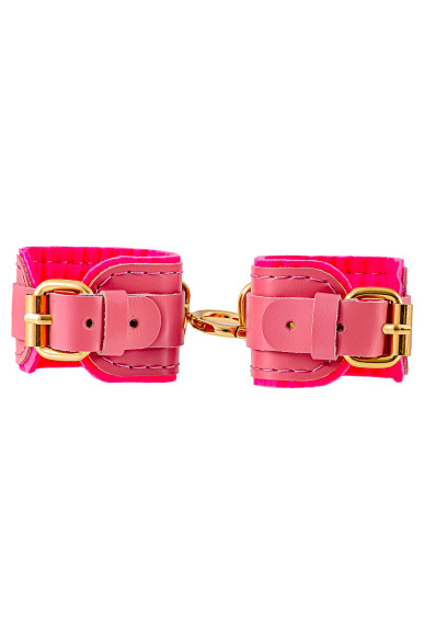 Розовые двуслойные кожаные наручники-браслеты Розовые двуслойные кожаные наручники-браслеты
