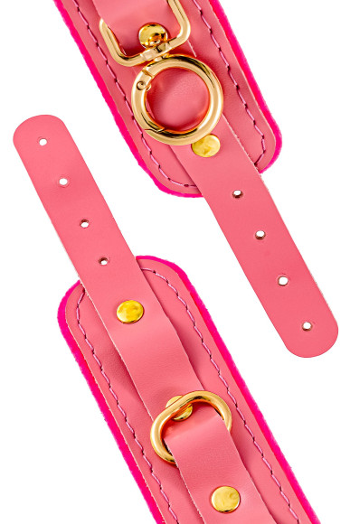 Розовые двуслойные кожаные наручники-браслеты Розовые двуслойные кожаные наручники-браслеты