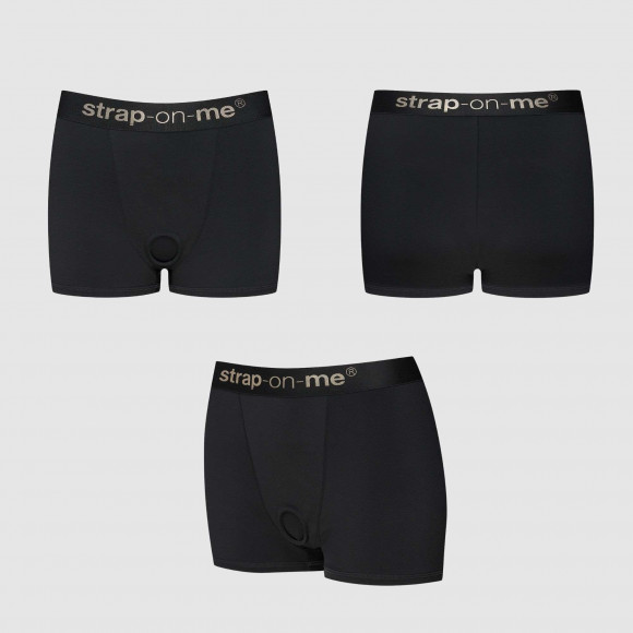 Черные трусики-боксеры для фиксации насадок Strap-on-me Harness Lingerie Allure - size XS