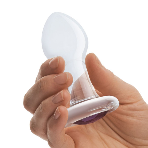 Стеклянная анальная пробка с фиолетовым стразом - 9 см. Стеклянная анальная пробка с фиолетовым стразом - 9 см.