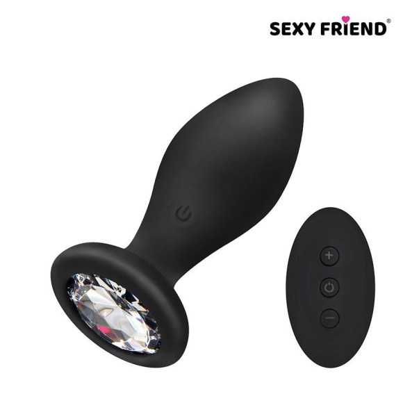 Черная вибровтулка с прозрачным кристаллом и пультом ДУ - 8,5 см. Черная вибровтулка с прозрачным кристаллом и пультом ДУ - 8,5 см.