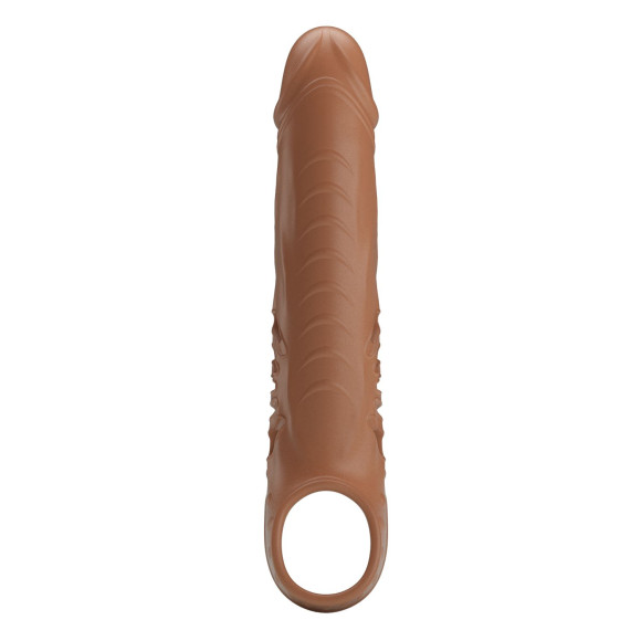 Коричневая вибронасадка с подхватом мошонки и пультом ДУ
