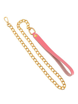 Розовый кожаный поводок с карабином для ошейника - 80 см.