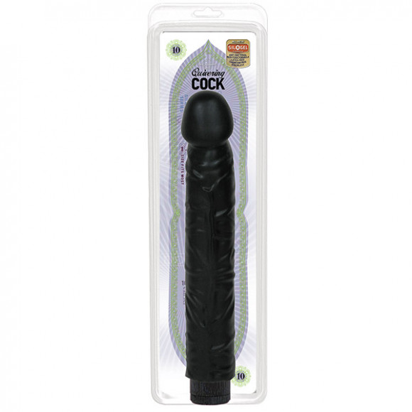 Черный вибратор Quivering Cock - 21,5 см.