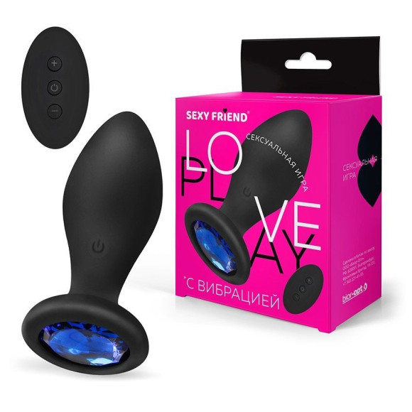 Черная вибровтулка с синим кристаллом и пультом ДУ - 9 см. Черная вибровтулка с синим кристаллом и пультом ДУ - 9 см.