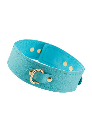 Голубой кожаный однослойный ошейник с прошивкой Голубой кожаный однослойный ошейник с прошивкой