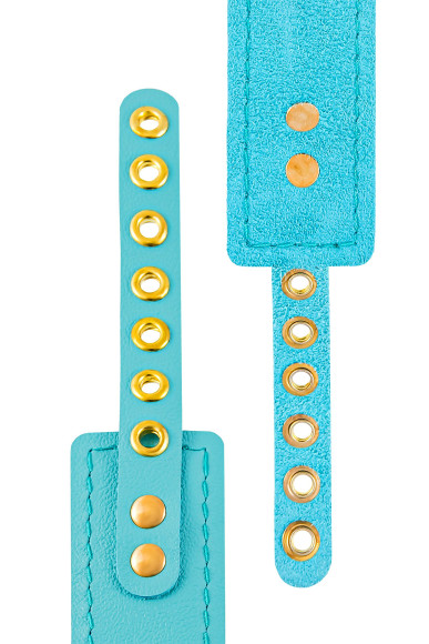 Голубой кожаный однослойный ошейник с прошивкой Голубой кожаный однослойный ошейник с прошивкой