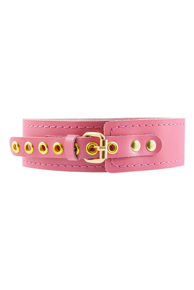 Розовый кожаный однослойный ошейник с прошивкой Розовый кожаный однослойный ошейник с прошивкой