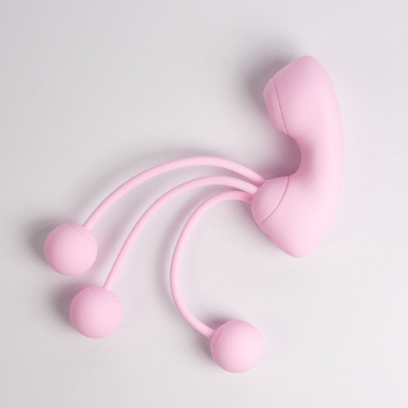 Розовый вакуумный стимулятор клитора с вагинальными виброшариками Розовый вакуумный стимулятор клитора с вагинальными виброшариками