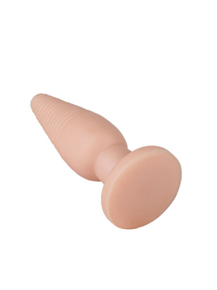 Телесная анальная пробка с рёбрышками - 14 см. Телесная анальная пробка с рёбрышками - 14 см.